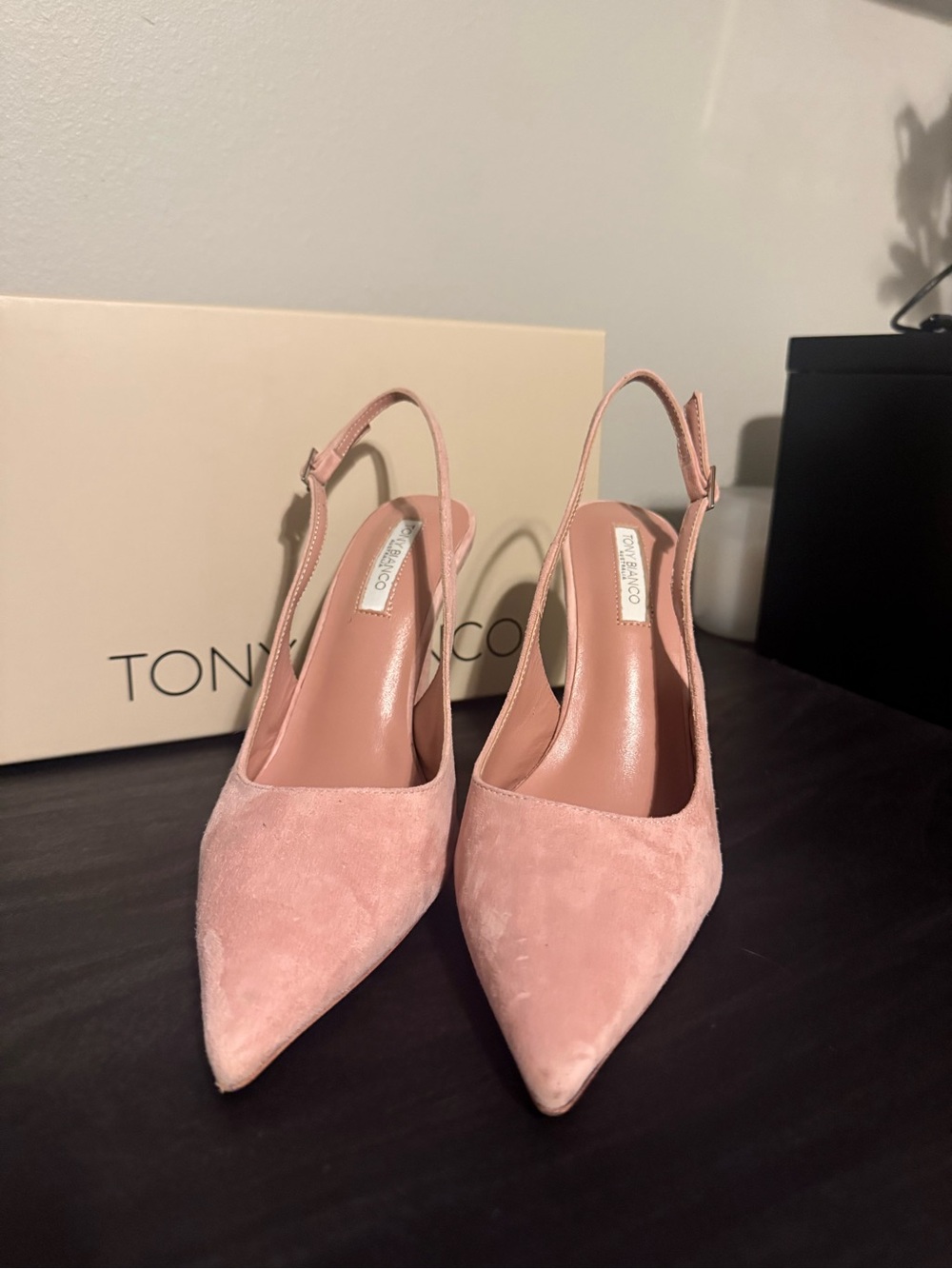 Tony Bianco Blush Pink Suede Pointed Slingback Heels - Picture 2 of 9